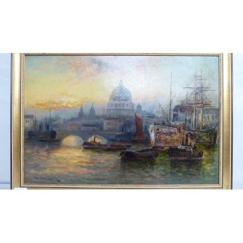 109 - William Langley - a European harbour at dusk  oil on canvas  bears a signature  16