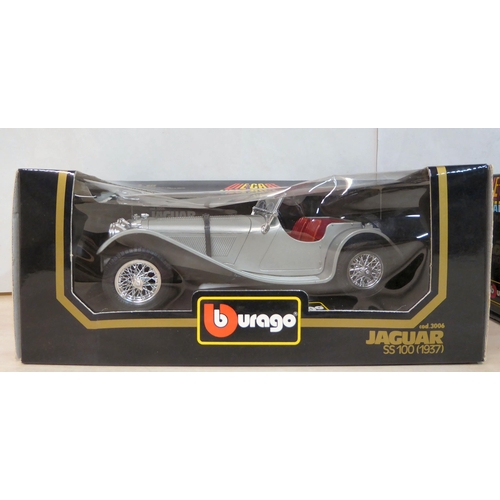 117 - Two Burago diecast model vehicles, viz. a Jaguar E Cabriolet (1961); a Jaguar SS100 (1937); and a Ma... 