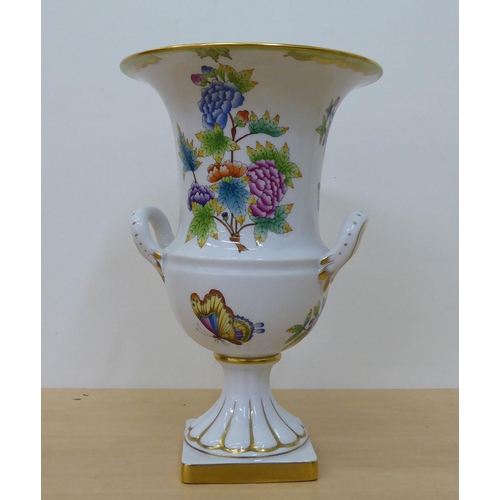 271 - A Herend porcelain twin handled pedestal vase, decorated with butterflies and flowers  10