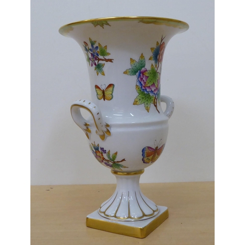 271 - A Herend porcelain twin handled pedestal vase, decorated with butterflies and flowers  10