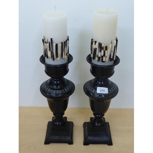 275 - A pair of modern black painted cast metal candlestands  14