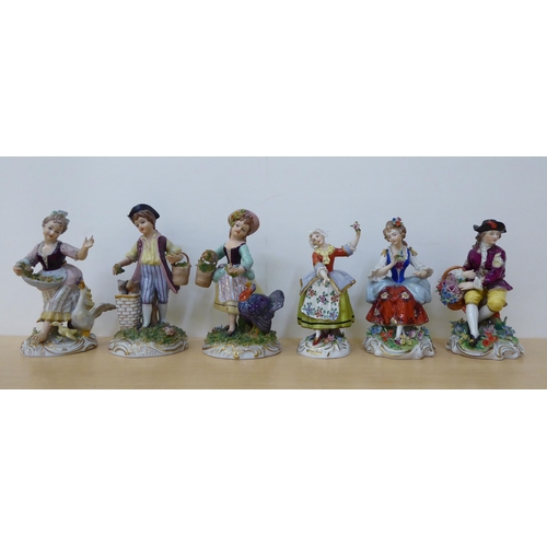 276 - Twelve 20thC Naples and other European porcelain figures, in traditional costume  largest 5