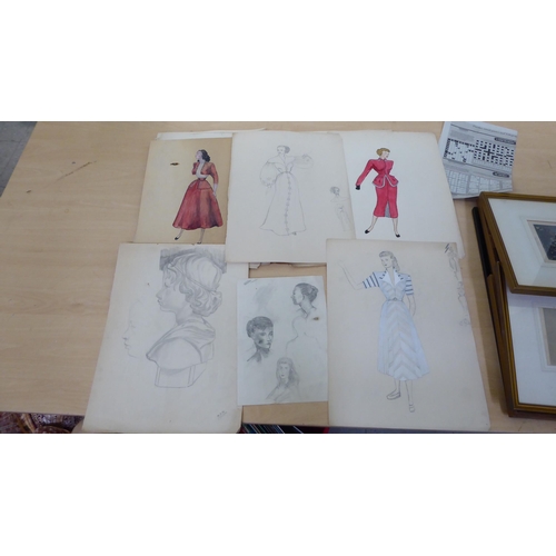 277 - Framed and unframed prints; and a folio of sketches and doodles