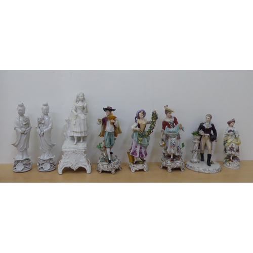 278 - Eight 20thC Chinese and European porcelain figures, in traditional attire  largest 8