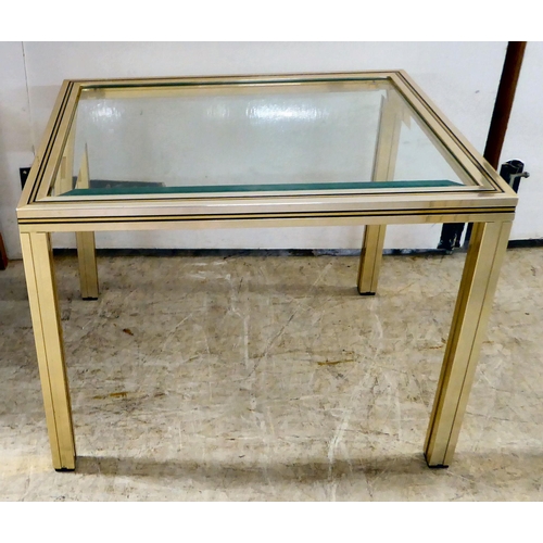 365 - A modern Pierre Vandel of Paris cast metal framed and bevelled glass, two tier coffee table, raised ... 