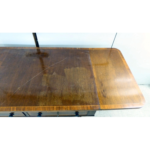 372 - A 20thC reproduction of a Regency inspired, string inlaid, mahogany sofa table with two frieze drawe... 