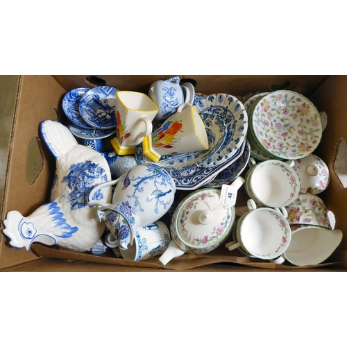 40 - China tableware: to include Minton bone china Hadden Hall pattern teaware; and various blue and whit... 