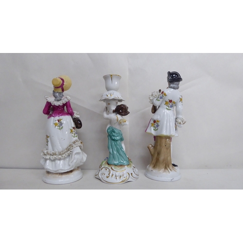 43 - Ten late 19th/mid 20thC European porcelain figures: to include ladies in period costume  largest 8