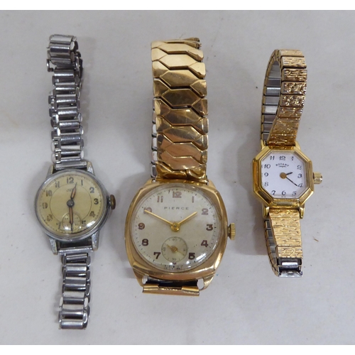 6 - Items of personal ornament: to include a Pierce 9ct gold cased wristwatch; and a gold plated, stainl... 