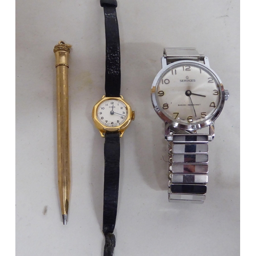 6 - Items of personal ornament: to include a Pierce 9ct gold cased wristwatch; and a gold plated, stainl... 