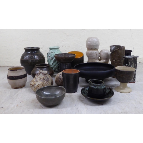 63 - Studio pottery and other ceramics, mainly vases and jugs, some with impressed marks  largest 9