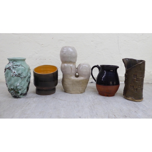 63 - Studio pottery and other ceramics, mainly vases and jugs, some with impressed marks  largest 9