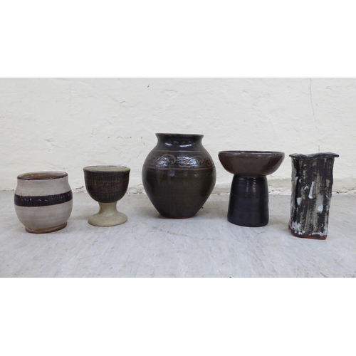 63 - Studio pottery and other ceramics, mainly vases and jugs, some with impressed marks  largest 9