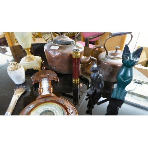 77 - A mixed lot: to include two late Victorian copper kettles