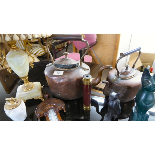 77 - A mixed lot: to include two late Victorian copper kettles