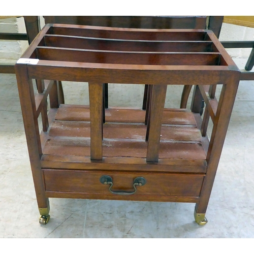 94 - Small furniture: to include a modern mahogany three division Canterbury, raised on square legs and c... 