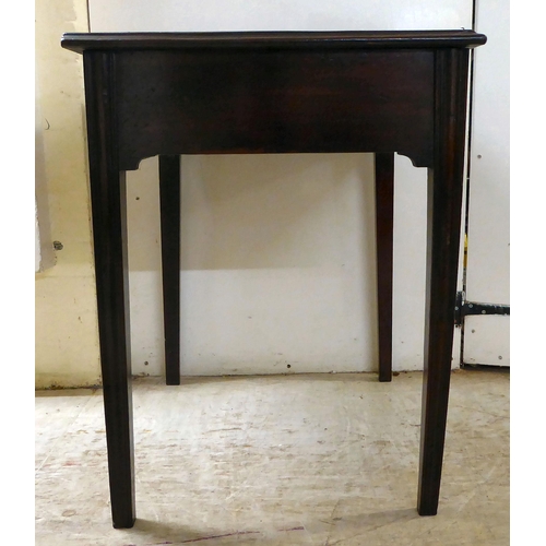 105 - A 19thC mahogany single drawer side table, raised on square, tapered legs  27