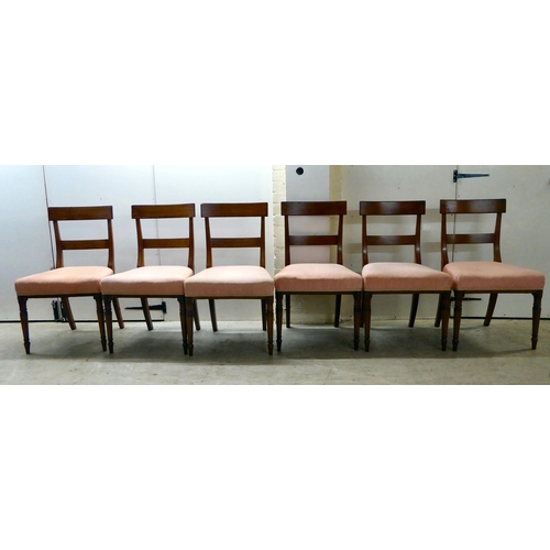 117 - A set of six 19thC double bar back, mahogany framed dining chairs with later fabric covered seats, r... 