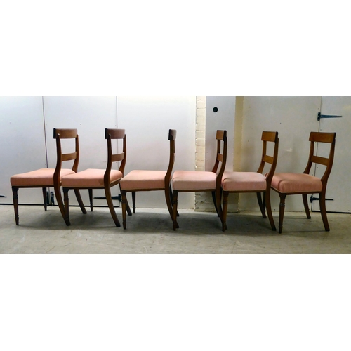 117 - A set of six 19thC double bar back, mahogany framed dining chairs with later fabric covered seats, r... 