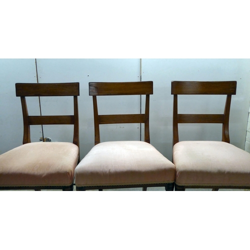 117 - A set of six 19thC double bar back, mahogany framed dining chairs with later fabric covered seats, r... 