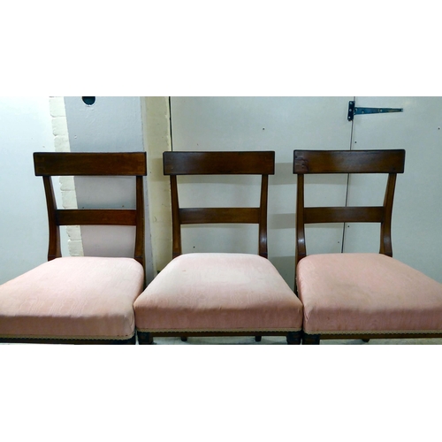 117 - A set of six 19thC double bar back, mahogany framed dining chairs with later fabric covered seats, r... 