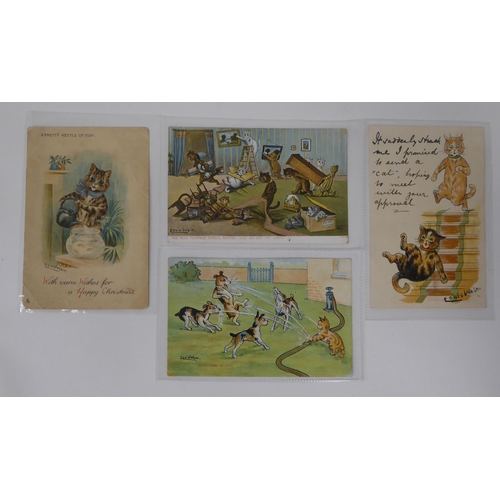 133 - Four original Louis Wain coloured printed postcards, variously depicting humorous cats