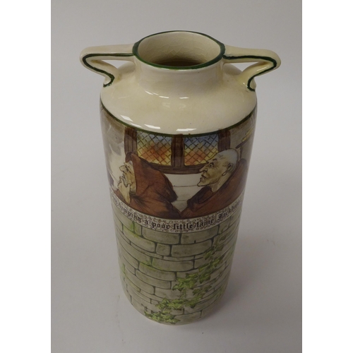 173 - A Royal Doulton cylindrical, twin handled vessel, decorated with The Jackdaw of Rheims  bears a prin... 