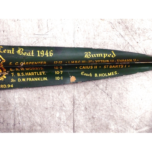 207 - A rowing 8 presentation oar for Queens' College 2nd Lent Boat 1946, inscribed with the crew members ... 