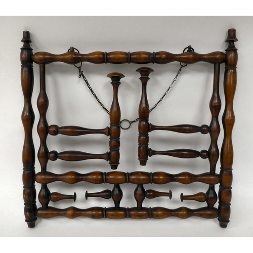 22 - A late Victorian hanging, turned and spindled fruitwood hat and coat rack  12