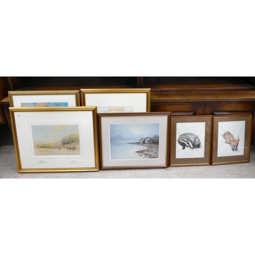 222 - Framed prints: to include two works after Spencer W Tart - two Arabian landscapes  coloured prints  ... 