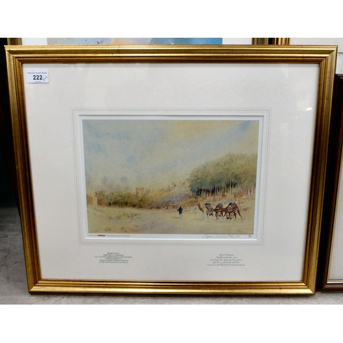 222 - Framed prints: to include two works after Spencer W Tart - two Arabian landscapes  coloured prints  ... 