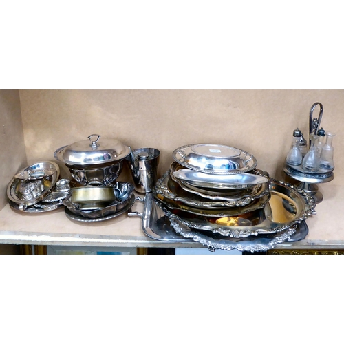 232 - Silver plate and similar tableware: to include lidded oval tureens; and serving plates/trays  l... 