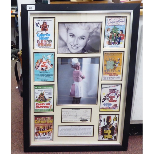 236 - 20thC British film memorabilia, comprising a collage of works of the Carry on Films, including a col... 