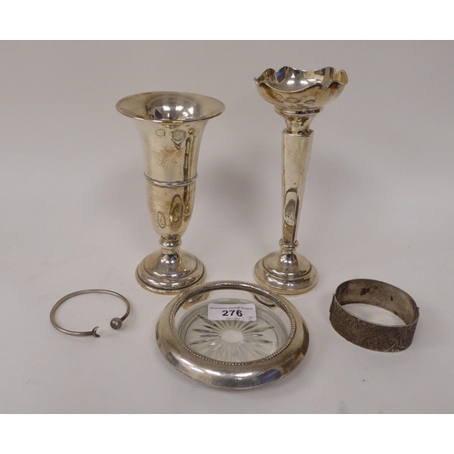 276 - Silver, Sterling and white metal items: to include two loaded silver specimen vases  mixed marks  6