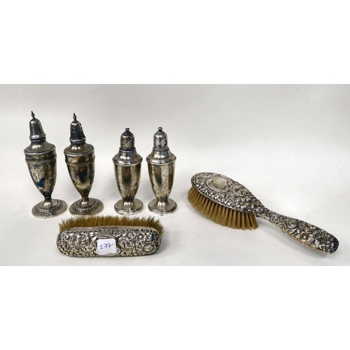 277 - Six various items of Sterling silver, some loaded: to include two pairs of pedestal condiments pots;... 