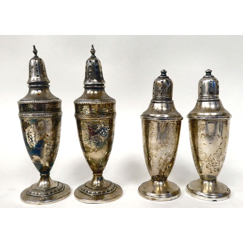 277 - Six various items of Sterling silver, some loaded: to include two pairs of pedestal condiments pots;... 