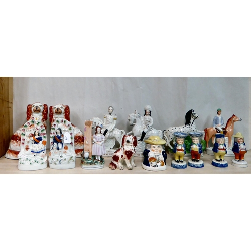 278 - 19thC Staffordshire pottery: to include figures on horseback; a horse; and novelty condiments  ... 