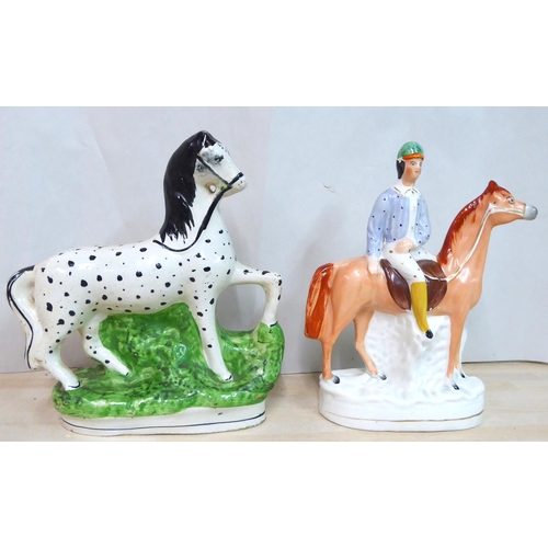 278 - 19thC Staffordshire pottery: to include figures on horseback; a horse; and novelty condiments  ... 