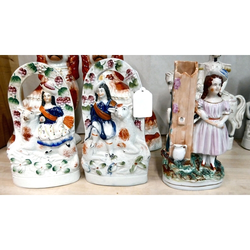 278 - 19thC Staffordshire pottery: to include figures on horseback; a horse; and novelty condiments  ... 