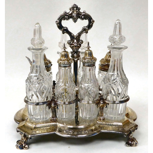 367 - A Victorian silver table cruet, enclosing eight glass receptacles  London 1871  (approx. 2... 