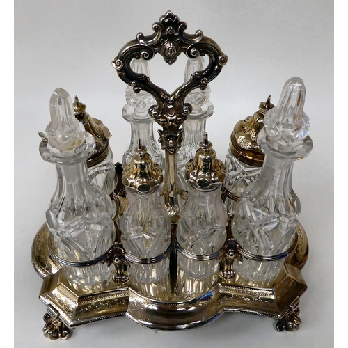 367 - A Victorian silver table cruet, enclosing eight glass receptacles  London 1871  (approx. 2... 