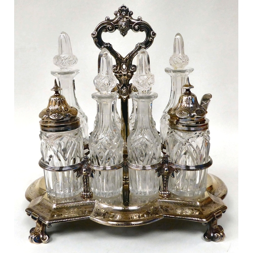 367 - A Victorian silver table cruet, enclosing eight glass receptacles  London 1871  (approx. 2... 