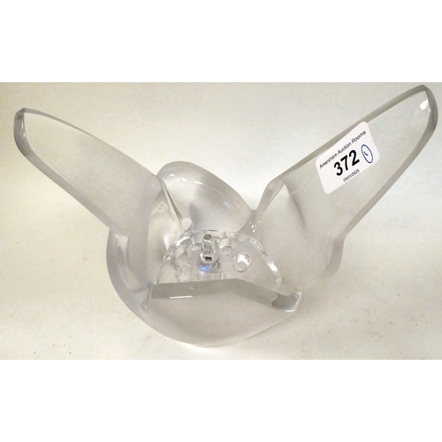 372 - A Lalique clear and frosted crystal, twin dove 'Love' vase  bears an etched signature  8.5