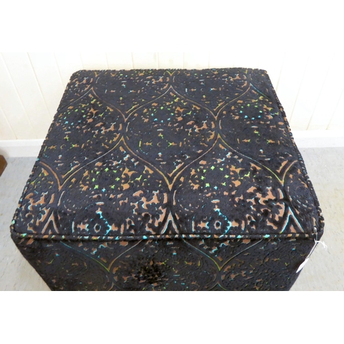 400 - A modern black and gold coloured fabric upholstered box design stool  17