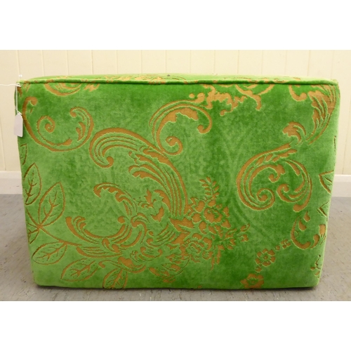 401 - A modern green and gold coloured fabric upholstered box design stool  17