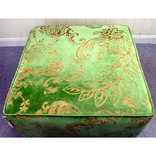 401 - A modern green and gold coloured fabric upholstered box design stool  17