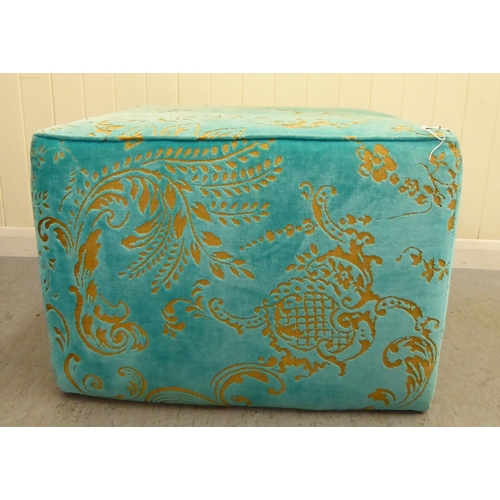 402 - A modern blue and gold coloured fabric upholstered box design stool  17