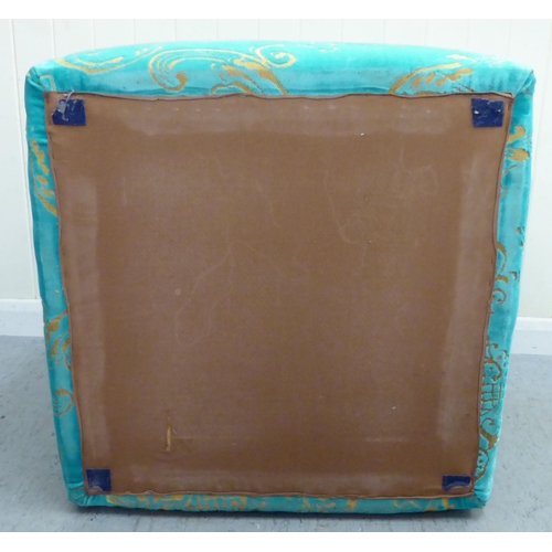 402 - A modern blue and gold coloured fabric upholstered box design stool  17