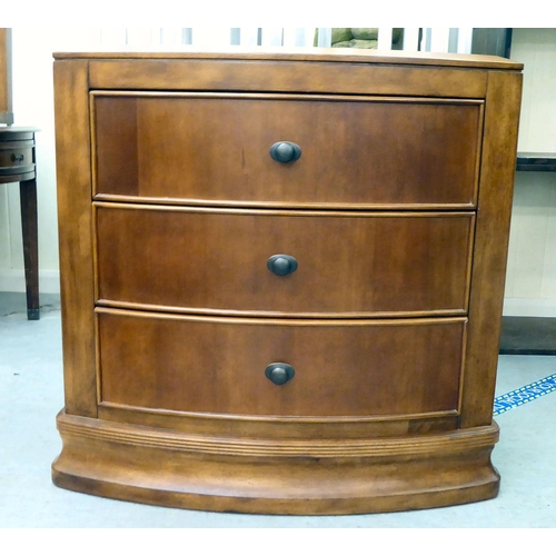 404 - A modern mahogany finished bowfront, three drawer dressing chest, on a plinth  32