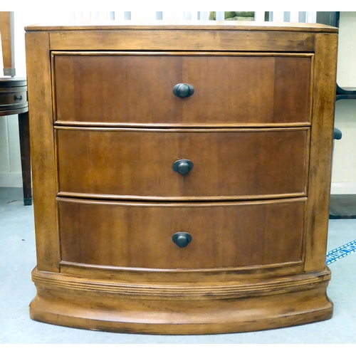 405 - A modern mahogany finished bowfront, three drawer dressing chest, on a plinth  32